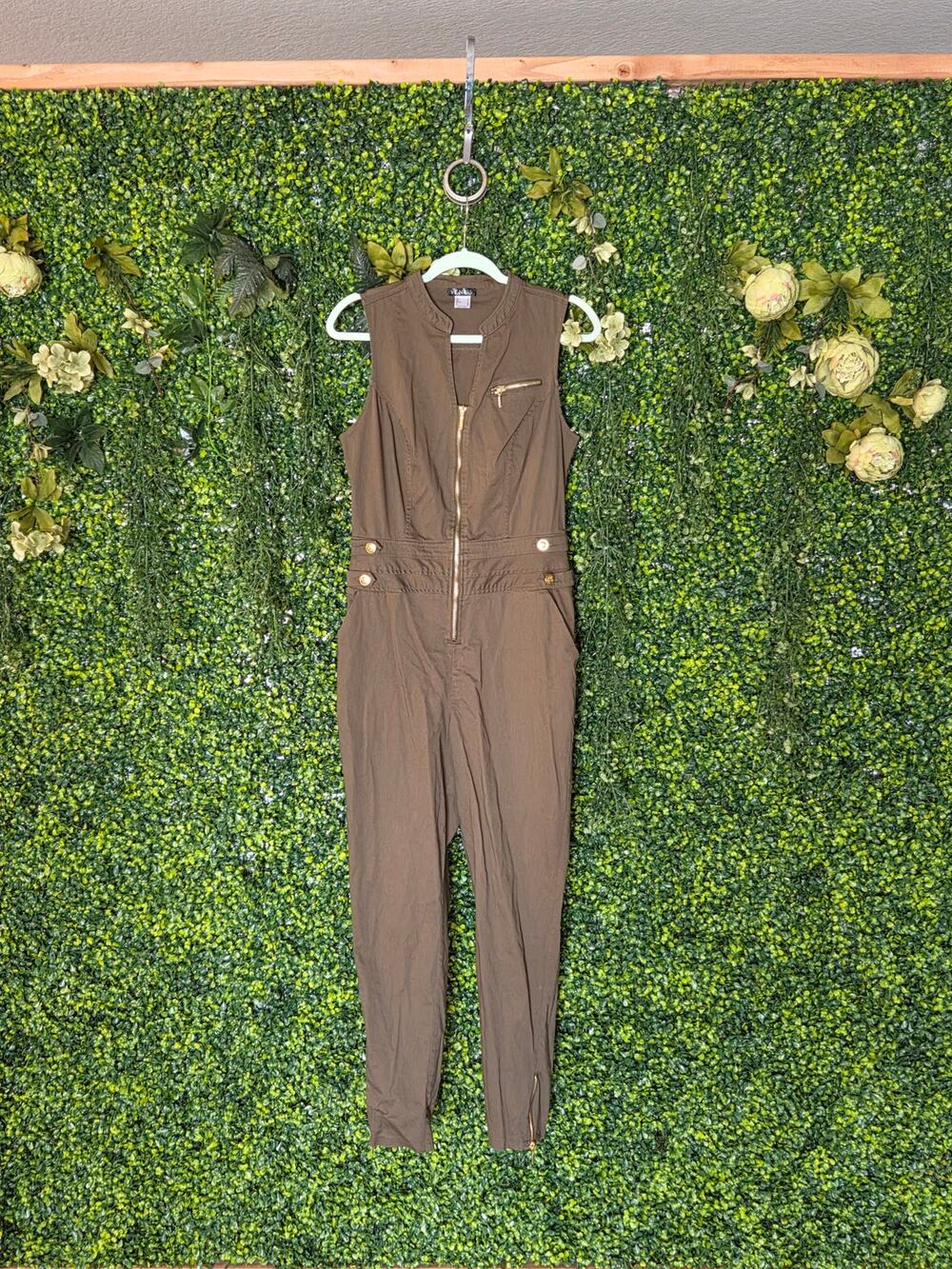 Venus Women's Zip-Front Green Jumpsuit